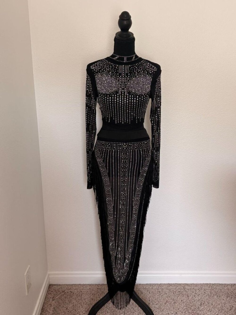 Black Beaded and Fringe Dress Size XS